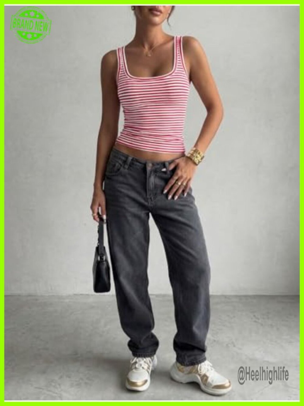 Sleeveless Striped Crop Tank Top Strappy Square Neck Slim Fit Cami Y2K Summer - Picture 3 of 4